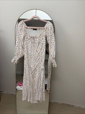 Floral Smocked Midi Dress in Cream